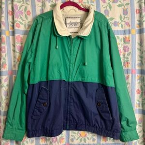 Vintage Munsingwear Green And Navy Zip Up Drawstring Collar Windbreaker Jacket